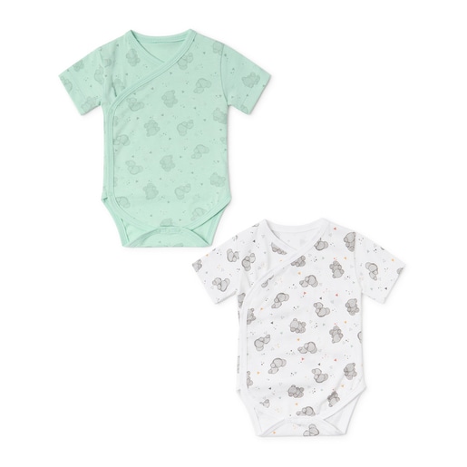 Pack of wrap-over baby bodysuits in Pic mist