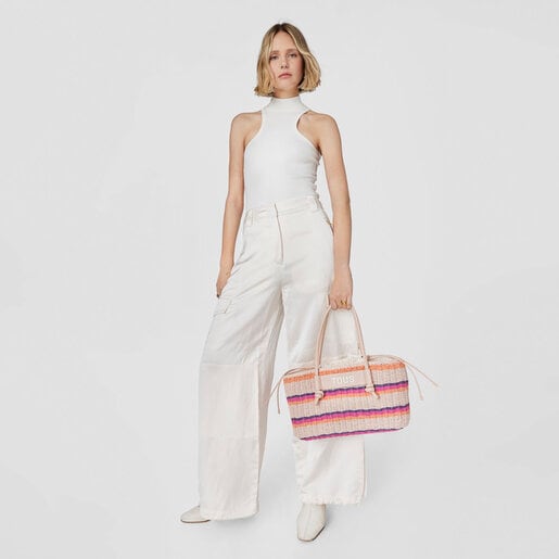 תיק סל Scoubidou גדול בצבע חום עדין