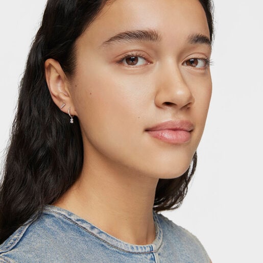 Short white-gold bear Hoop earrings with diamonds TOUS Grain