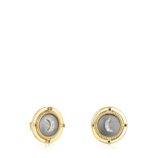 Dark silver Magic Nature moon disc Earrings with diamonds | TOUS