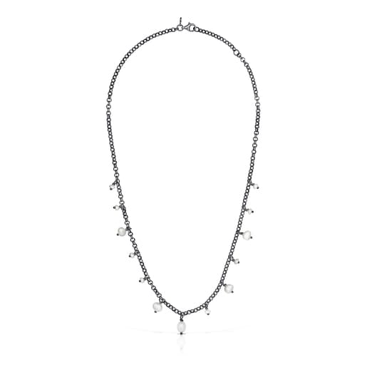 Dark silver Virtual Garden Necklace with cultured pearls