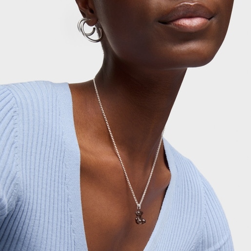 תליון דובון Bold Bear מכסף וקרמיקה בצבע חום