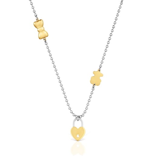 Long two-tone steel Necklace with charms TOUS Charming