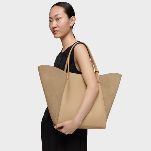 Large sand-colored leather Tote bag TOUS Tulip