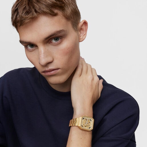 D-Bear Analogue watch with gold colored IP steel strap