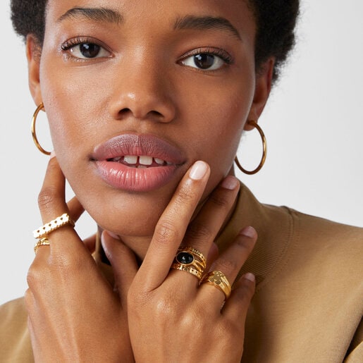 Silver Vermeil Straight Ring with Onyx