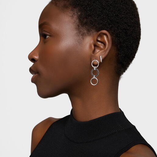 Aretes largos de plata y espinela negra Straight