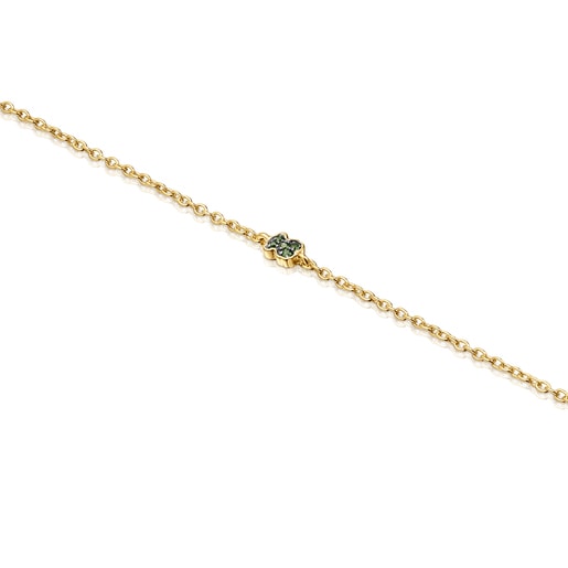 Pulsera con baño de oro 18 kt sobre plata con oso de cromodiópsidos TOUS New Motif