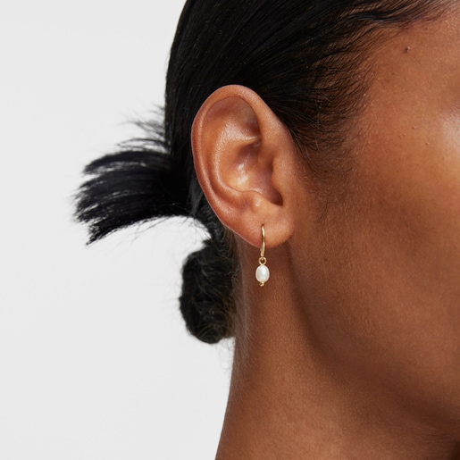 Short 18kt gold-plated silver Hoop earrings with culture pearls Sugar Party