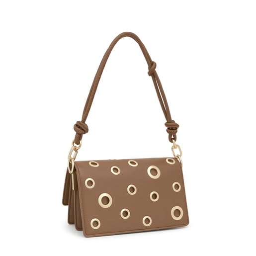 Small earth-colored Audree Crossbody bag Eyelets