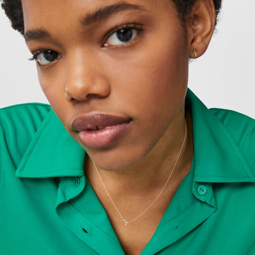 Gold Teddy Bear Necklace with tsavorite