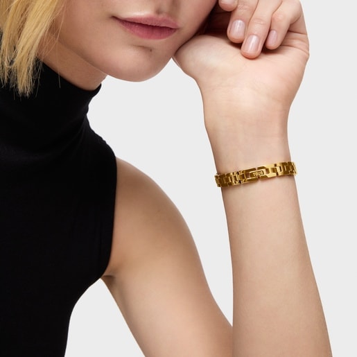 Analog jeweled Watch with gold-colored steel chain bracelet Oval Time