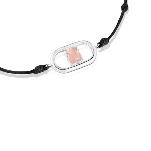 Pulsera de nylon negro de plata y cuarzo Camille