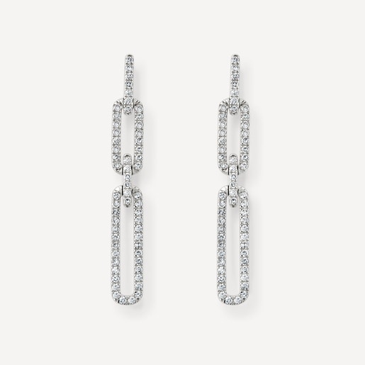 Aretes largos ovales de oro blanco con diamantes Les Classiques