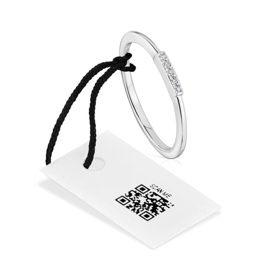 Anillo pequeño tira de oro blanco con diamantes TOUS Grain