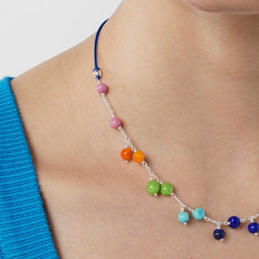 שרשרת TOUS Icon Glass מכסף ומזכוכית מוראנו צבעונית