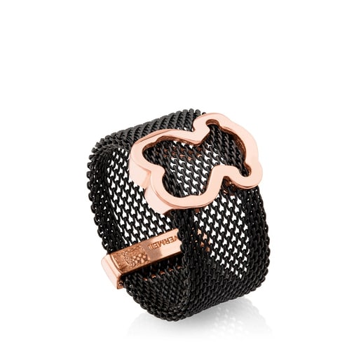Pink Vermeil Silver and Steel Mesh Ring