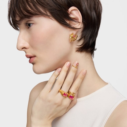 טבעת Claws‏ Icon Color LGG מכסף בציפוי זהב 18 קראט עם אבן אודם מעבדה