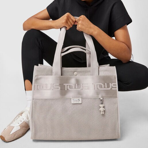 トートバッグ  Ina TOUS  テディベアチャーム付  XL ポリエステル グレー