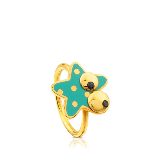 Vermeil Silver Face Ring with Spinel and Enamel