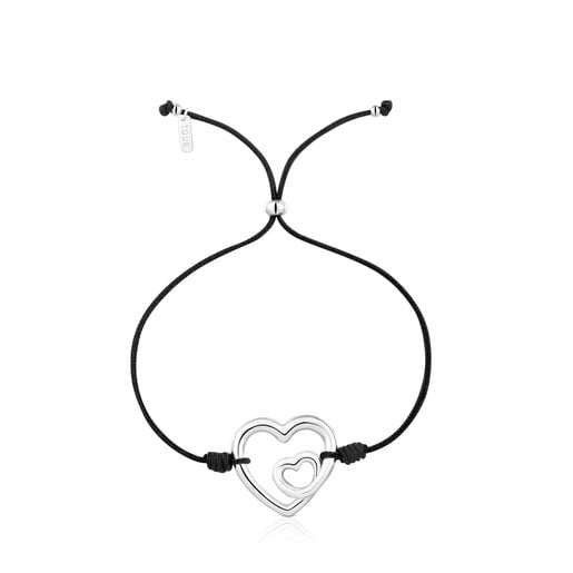 Pulsera silueta de plata y nylon negro TOUS Flechazo