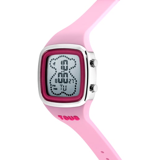 Rellotge digital amb corretja de silicona de color rosa i caixa d'acer TOUS B-Time