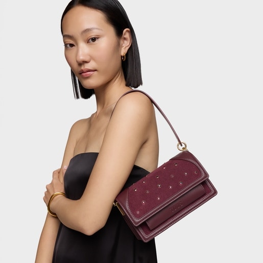 Small burgundy-colored Crossbody bag TOUS Audree Strass