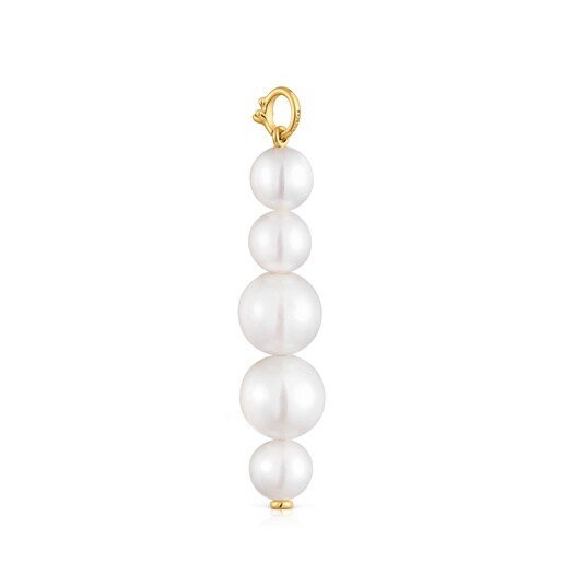 Long 14kt gold Pendant with cultured pearls Medallions