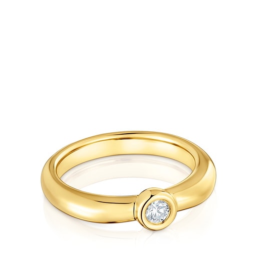 18ktゴールドコーティング・シルバーにラボグロウンダイヤモンドを添えたワイドリング Line LGD