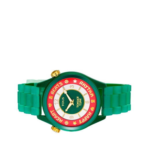Steel TOUS Tender Time Watch with green silicone strap and green dial