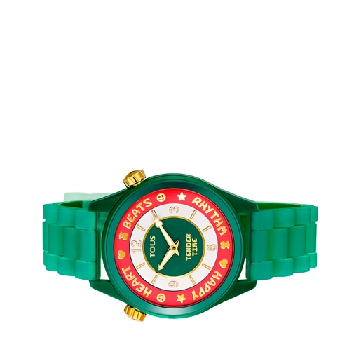 Steel TOUS Tender Time Watch with green silicone strap and green dial | TOUS