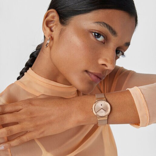 Часы Rond Mesh из стали c розовым ионным напылением