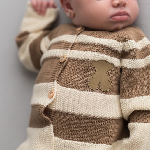 Knitted baby set Tricot stripy green
