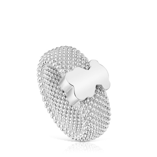 Ring Icon Mesh aus Silber mit 10 mm großem Bärenmotiv