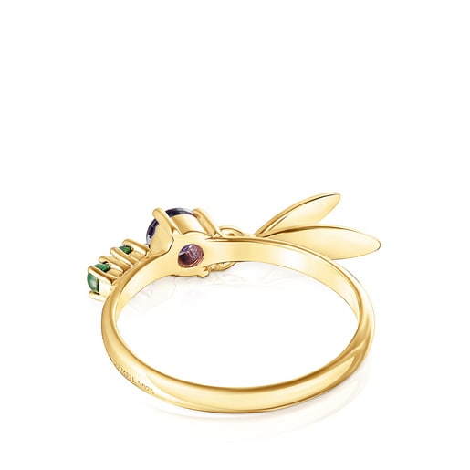 Silver Vermeil Fragile Nature leaves Ring with Gemstones | TOUS