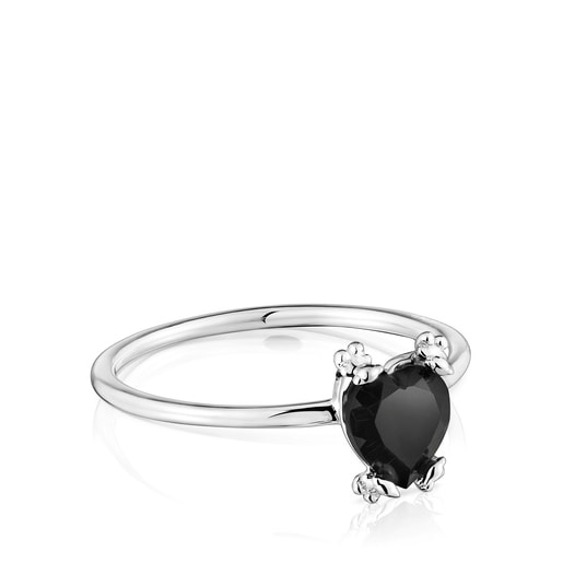 Silver Color Pills Heart ring with onyx