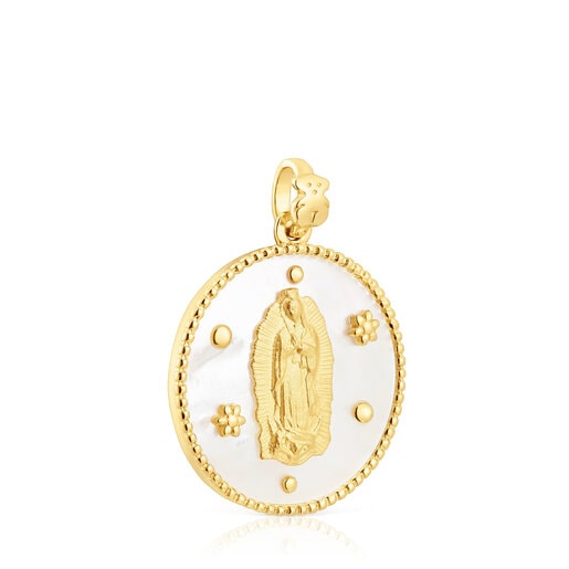 Medalla de plata vermeil y nácar Virgen de Guadalupe Devoción