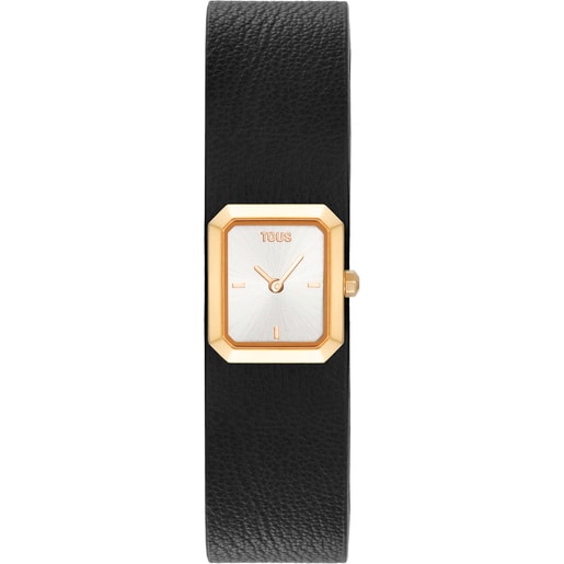 Analog Watch with black leather and gold-colored steel bracelet TOUS KARAT EMERALD MINI