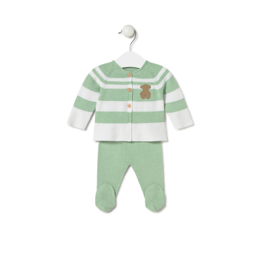 Conjunto de punto de bebé Tricot a rayas verde