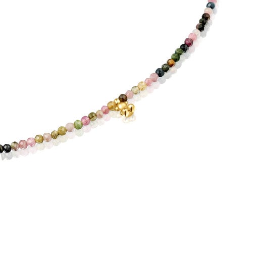 Short 18kt gold plating over silver Necklace with tourmalines Bold Bear