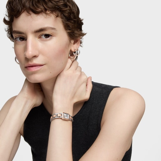 Analog watch with steel and rose-colored steel bracelet Icon Time