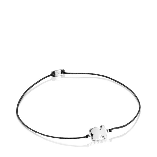 Bracciale in argento e nylon con charm a orsetto Sweet Dolls