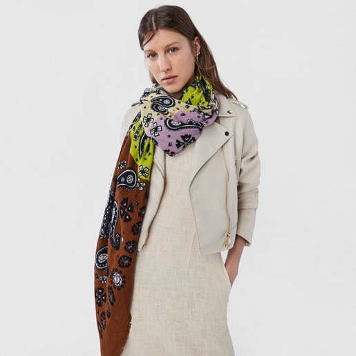 Foulard bandana TOUS Gems grand marron et citron vert