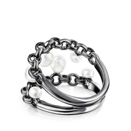 Dark silver Virtual Garden Ring with cultured pearls
