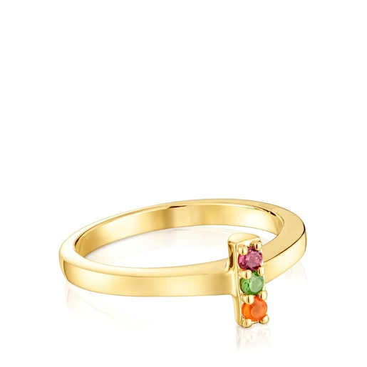 טבעת TOUS Basic Colors קטנה בציפוי זהב 18 קראט על כסף משובץ אבני חן