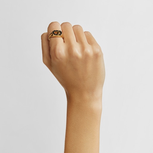 Signet ring with 18kt gold plating over silver and onyx TOUS MANIFESTO