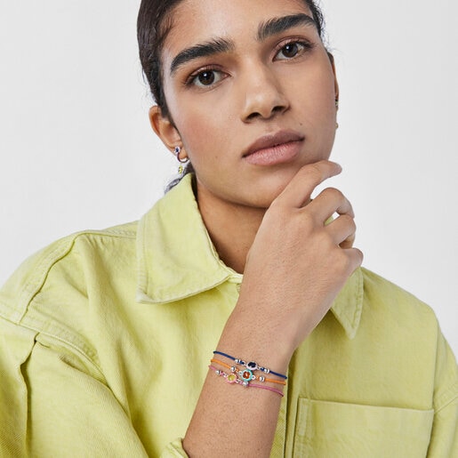 Pulsera de cordón rosa con calcedonia y esmalte TOUS Vibrant Colors