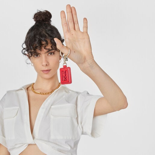 Red Tous Square Plate Keychain