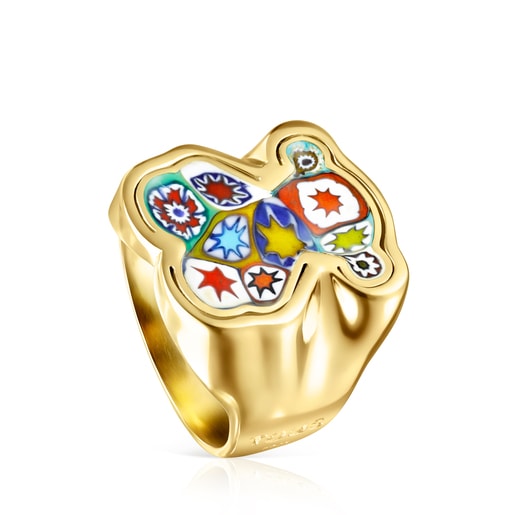 Anillo Minifiore con baño de oro 18 kt sobre plata y Cristal de Murano