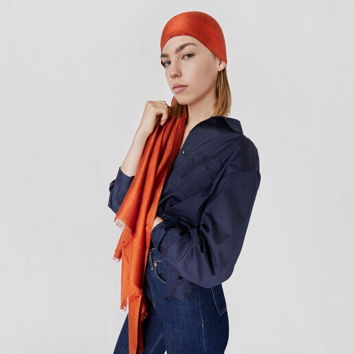 Orange-colored jacquard TOUS Square Logo Foulard
